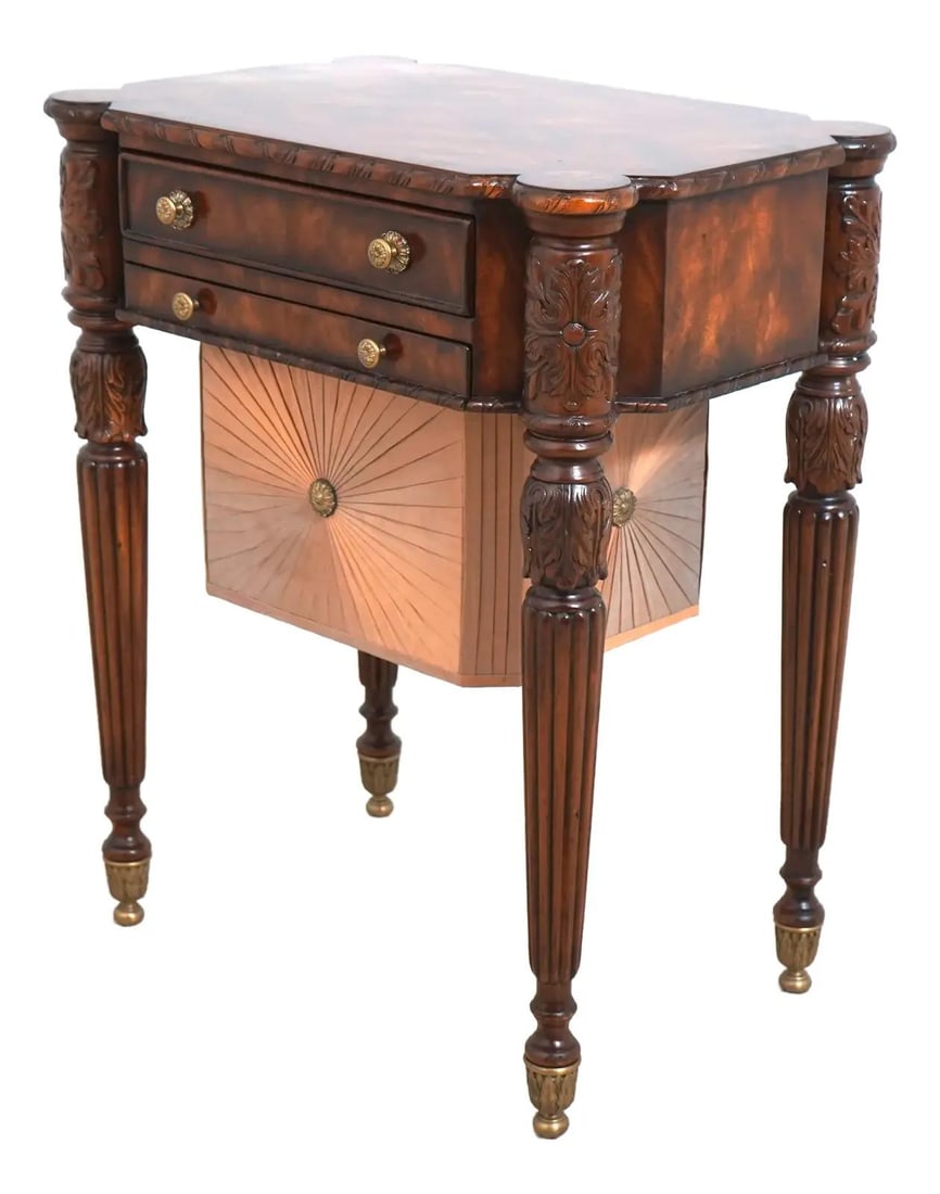 Theodore Alexander Sheraton Mahogany Sewing Table with Inlay and Brass Feet (1 of 10)