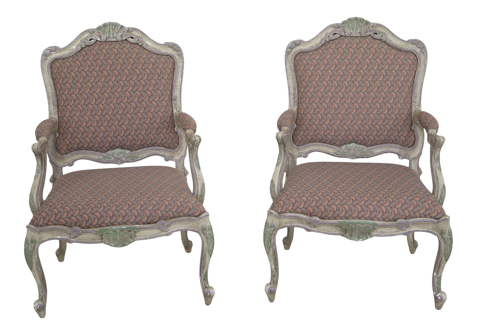 Pair of 1990s French Louis XV Style Arm Chairs with Crackle Finish (1 of 10)