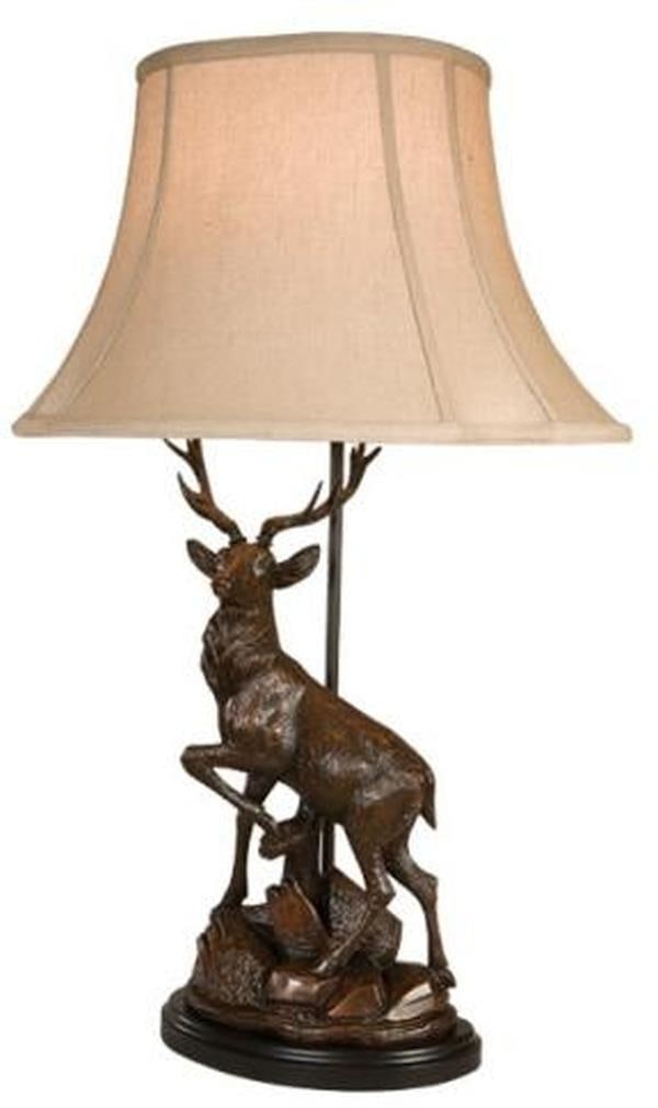 Lodge Style Deer Sculpture Table Lamp Brown Cream Finish 34 Inches (1 of 1)