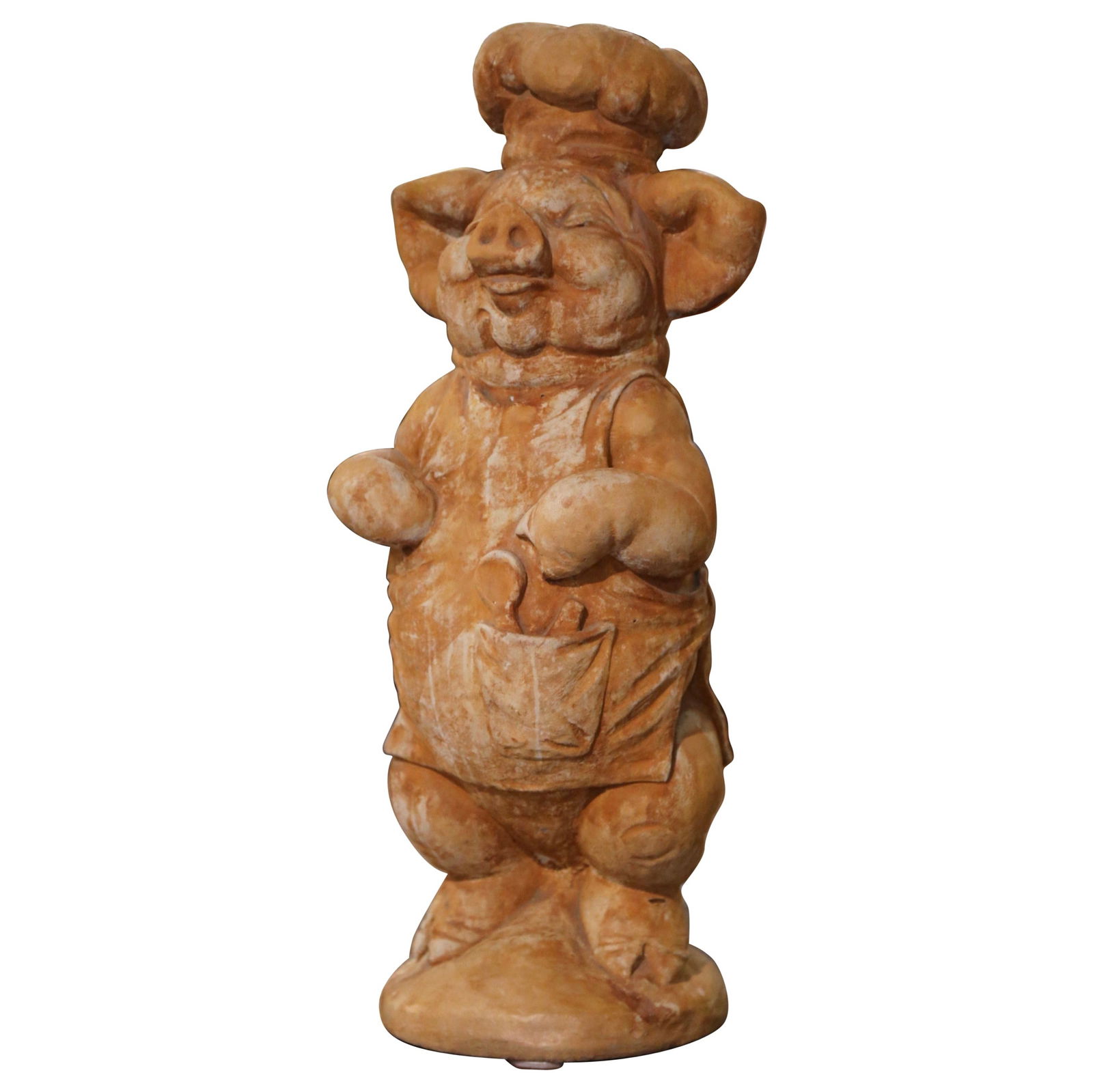 Charming Midcentury French Patinated Concrete Pig Sculpture 23": Charming Midcentury French Patinated Concrete Pig Sculpture 23" Enhance your decor with this charming Midcentury French Carved Weathered Concrete Pig Sculpture. Crafted in France circa 1970, this deli