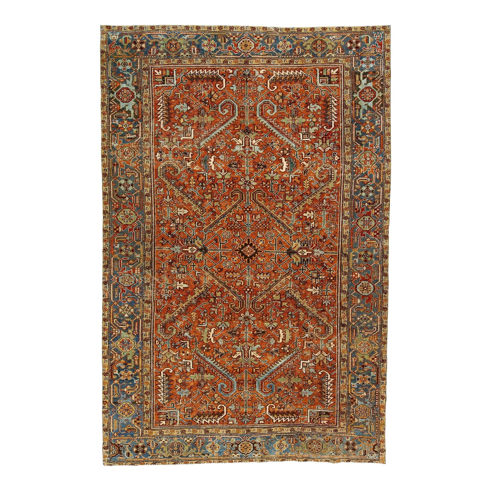 1910s Antique Persian Heriz Wool Rug Orange-Rust Floral Design 6'7 x 9'10 (1 of 7)