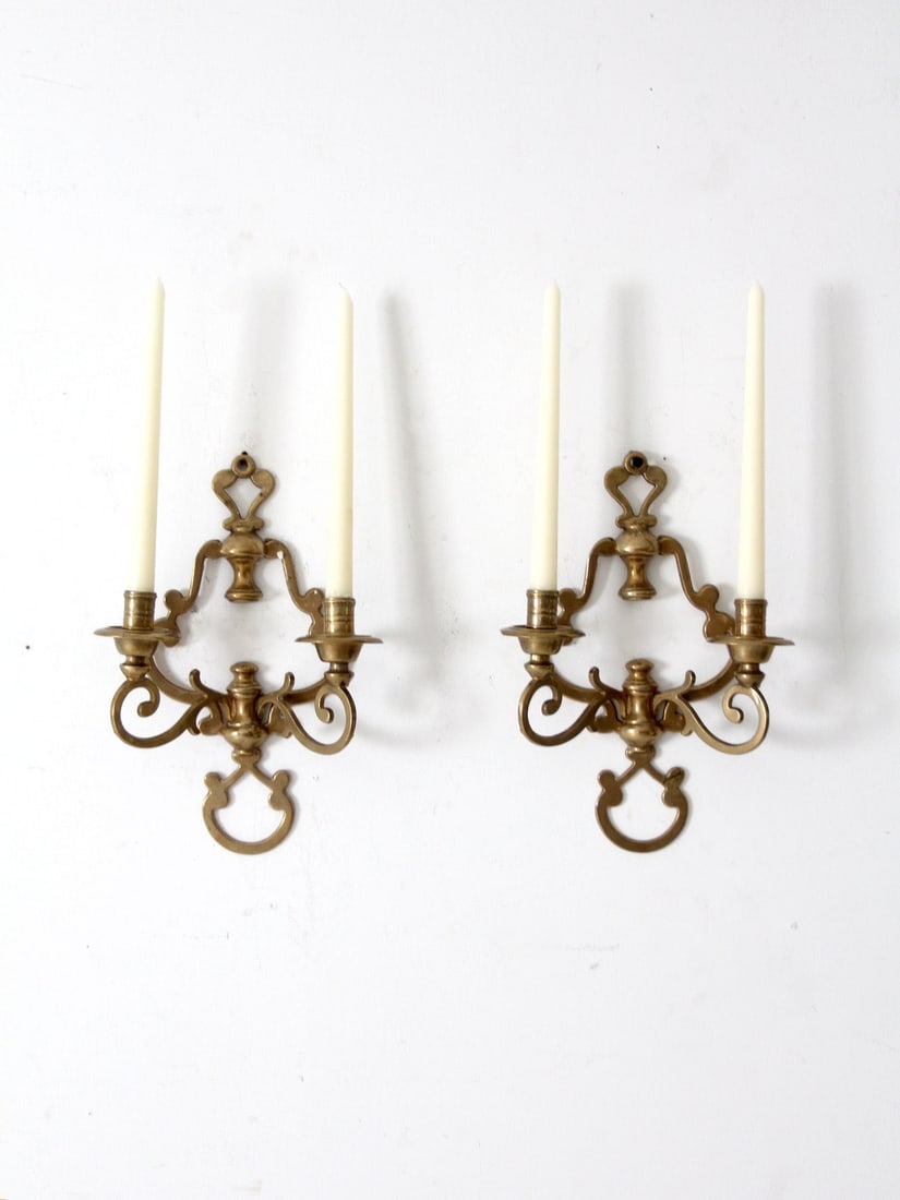 Pair of Antique Victorian Brass Double-Armed Candle Sconces (1 of 12)