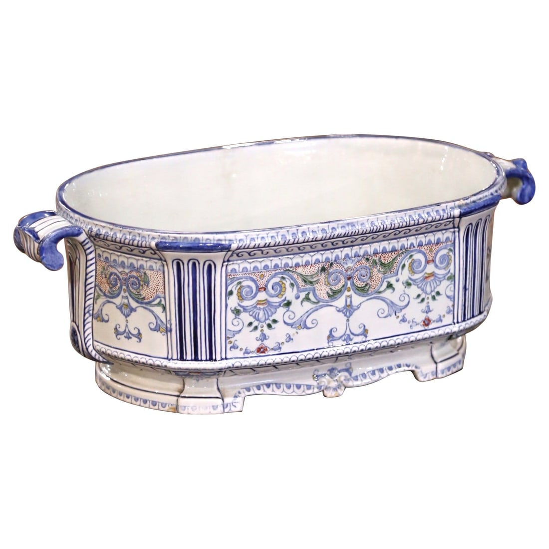 Antique Desvres Faience Jardiniere with Mask Handles and Scrollwork (1 of 9)