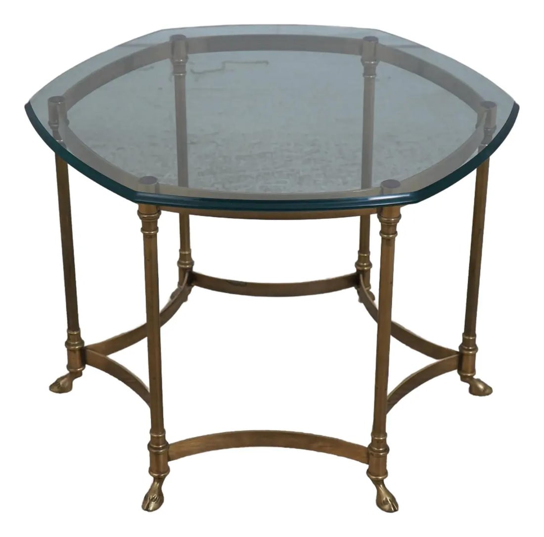 Regency Hexagon Glass Top Brass Base Lamp Table with Hoof Feet (1 of 10)