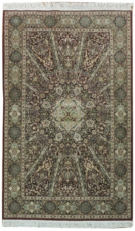 Handmade Wool Silk Sino Tabriz Rug 3.9 x 6 Ivory Area Rug (1 of 6)