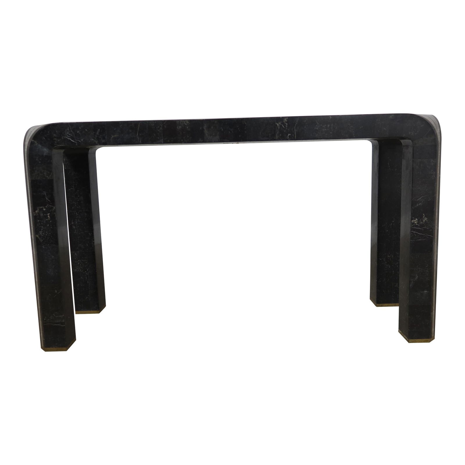 Maitland Smith Black Marble Overlay Sofa Table with Brass Inlay (1 of 10)