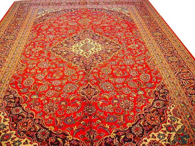 Handmade Persian Kashan Rug 9'10 x 13'4 Red Wool Floral Design (1 of 3)