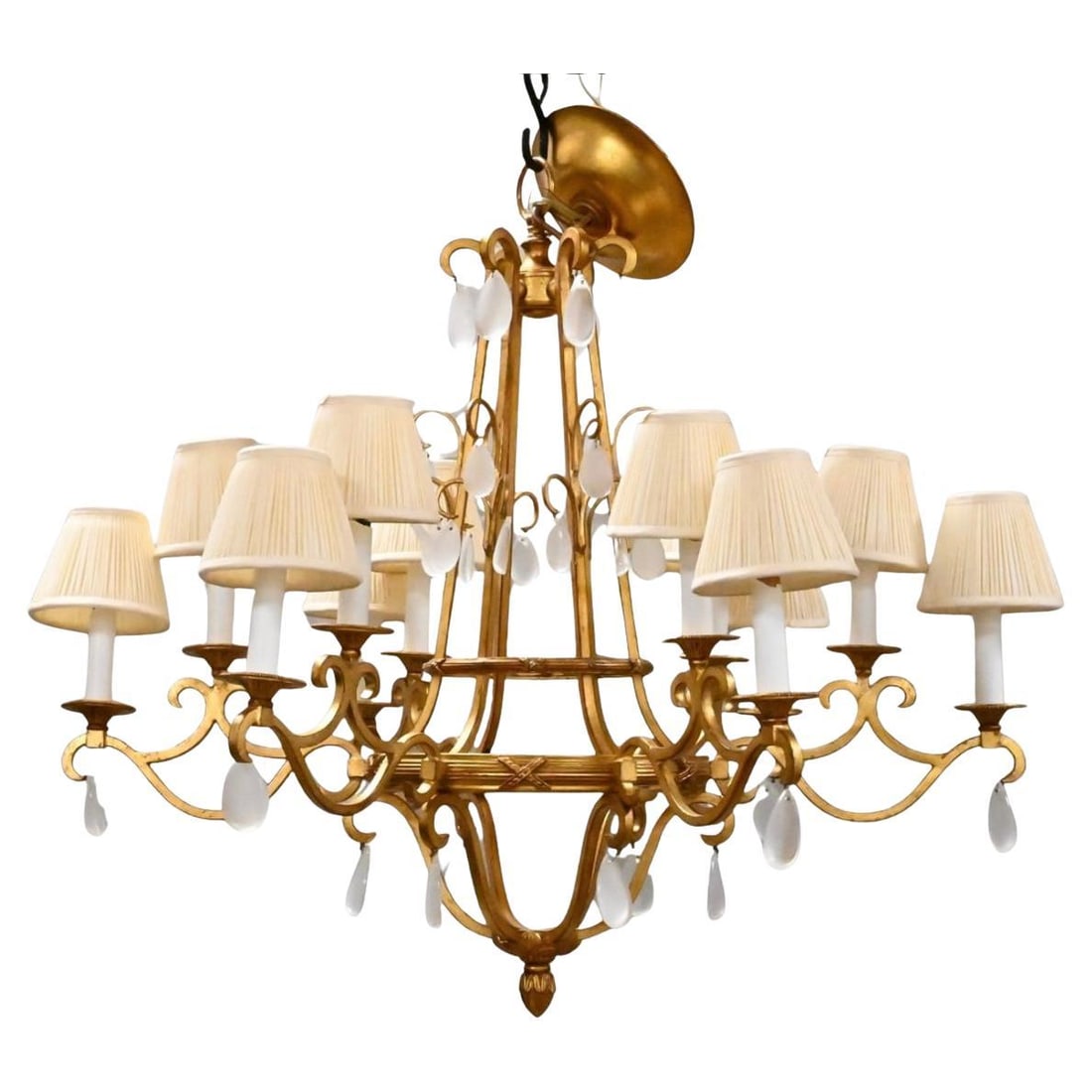 Baroque Style Gilt Bronze 12-Light Chandelier with Opaline Prisms (1 of 4)