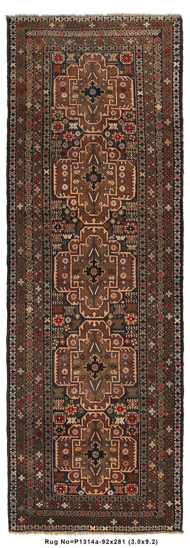 3x9.2 Handmade Wool Runner Area Rug Tribal Design (1 of 7)