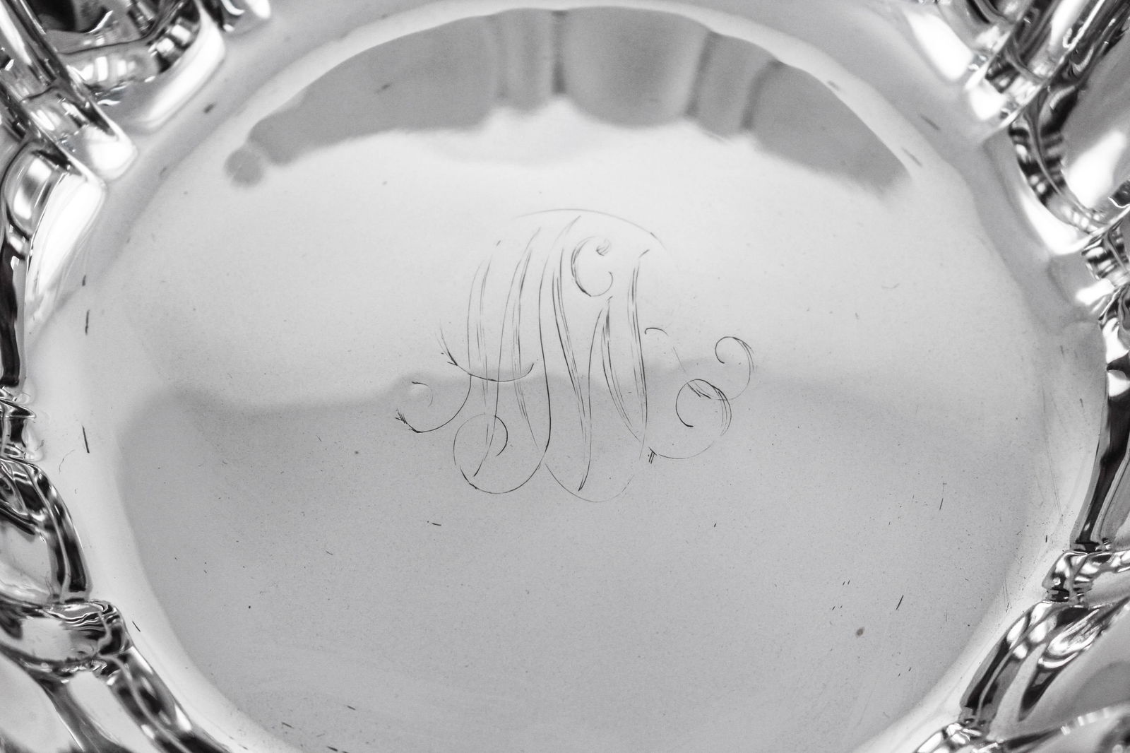 Meriden Britannia Sterling Silver Bowl 1937 Scalloped Rim 10in Antique - 3