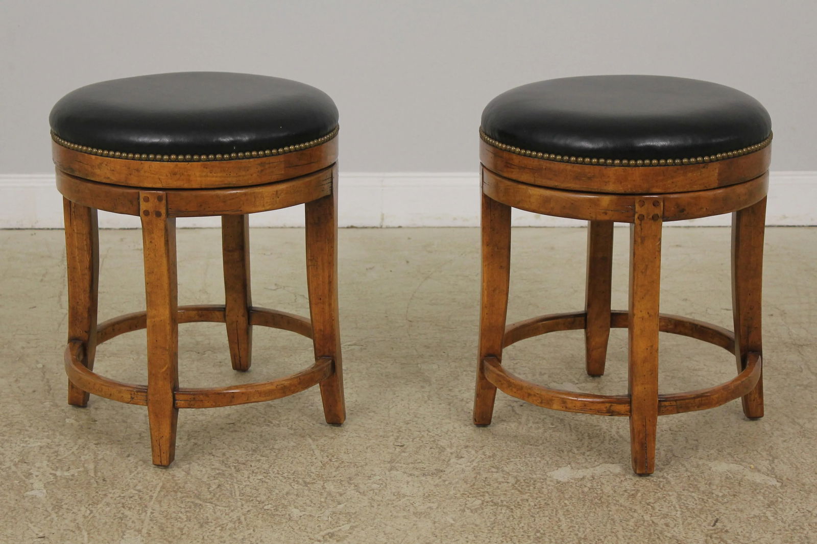 Guy Chaddock Rustic Leather Stools Pair with Distressed Finish - 10