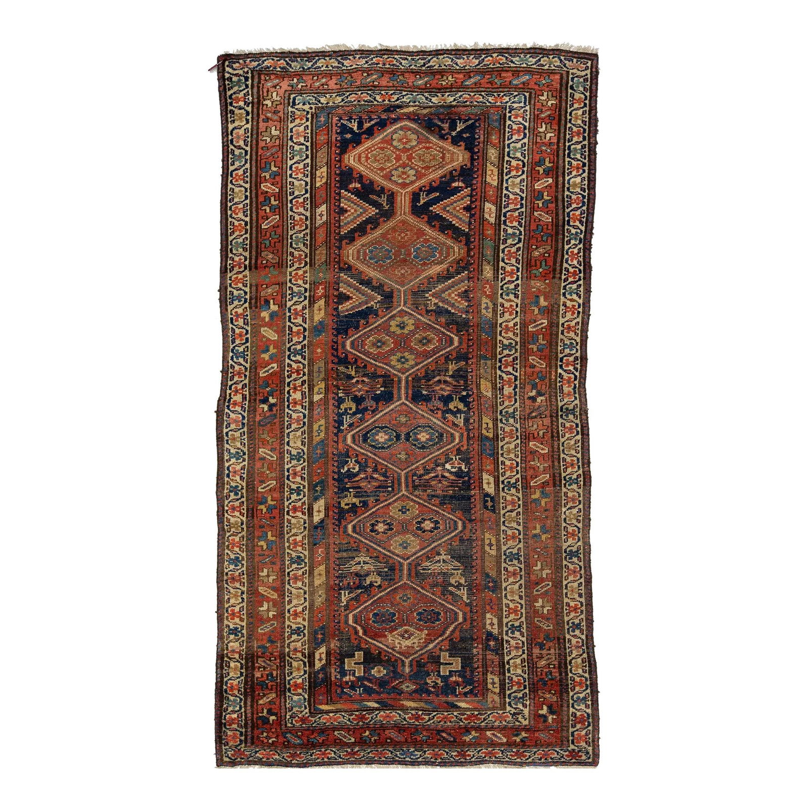 20th Century Handmade Kurdish Wool Scatter Rug Blue Tribal Design 4'2 x 8' (1 of 7)