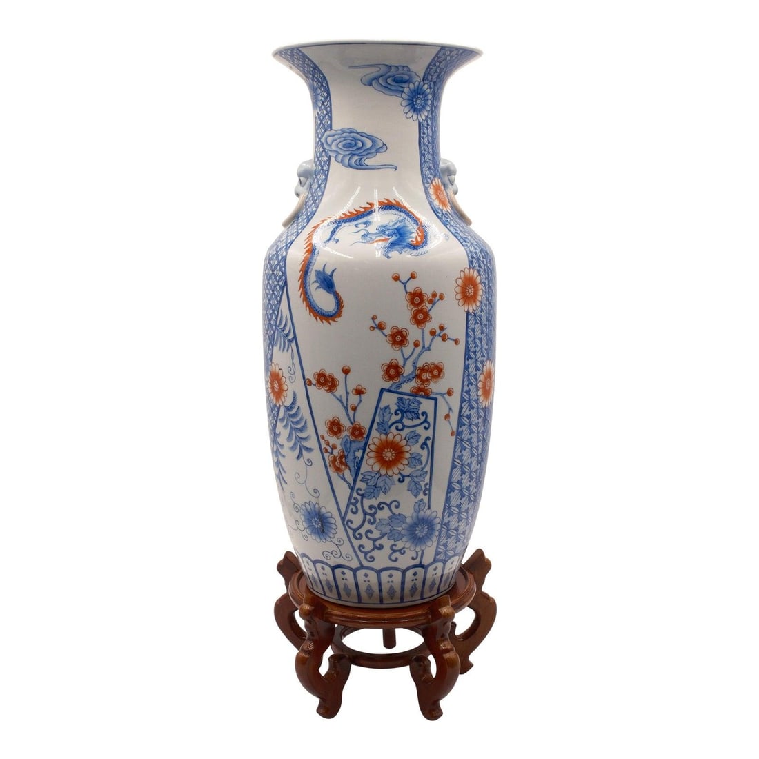 Maitland Smith Hand Painted Chinese Porcelain Vase with Wood Stand (1 of 10)