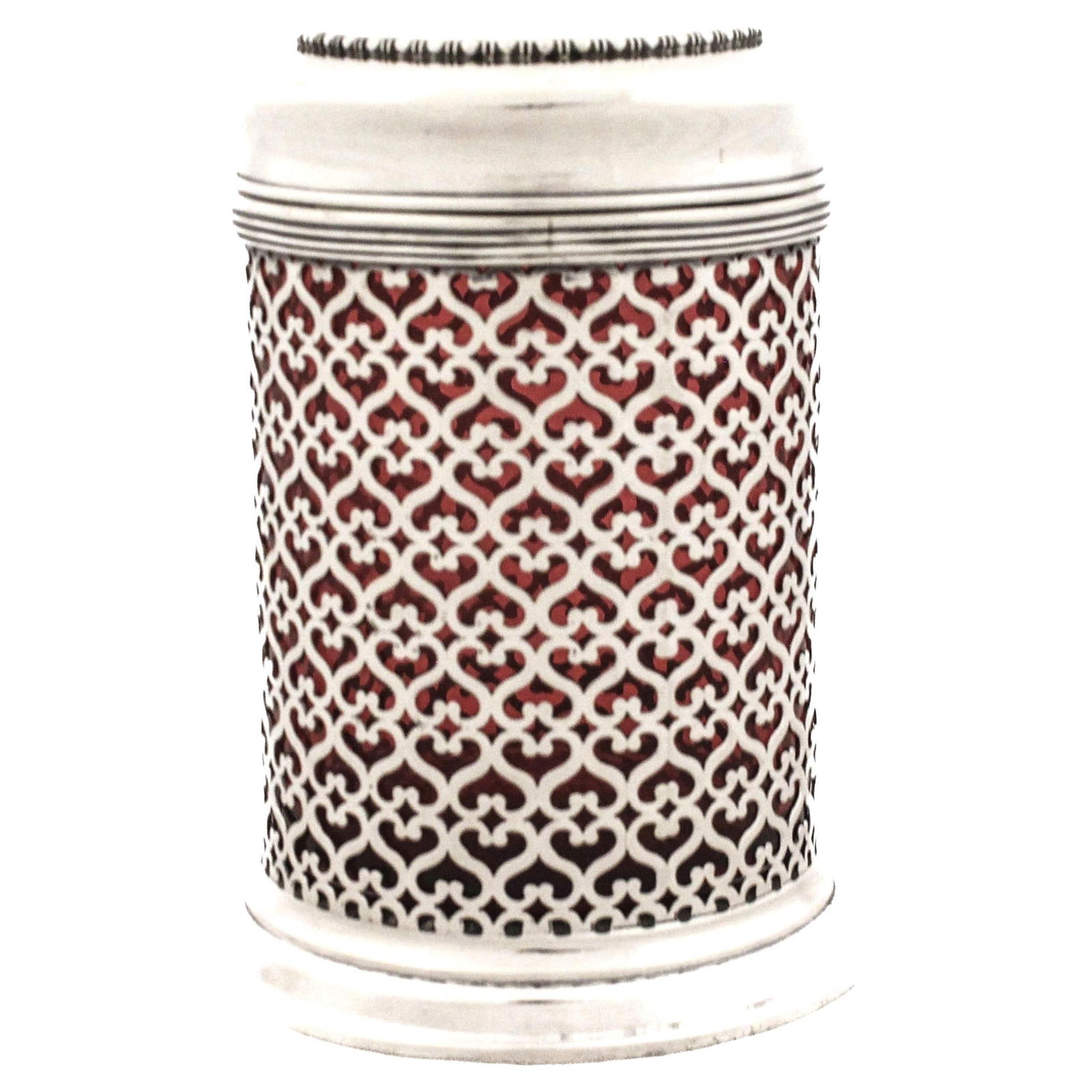 Vintage 1920s Large Sterling Silver Jar with Cranberry Glass Liner (1 of 6)