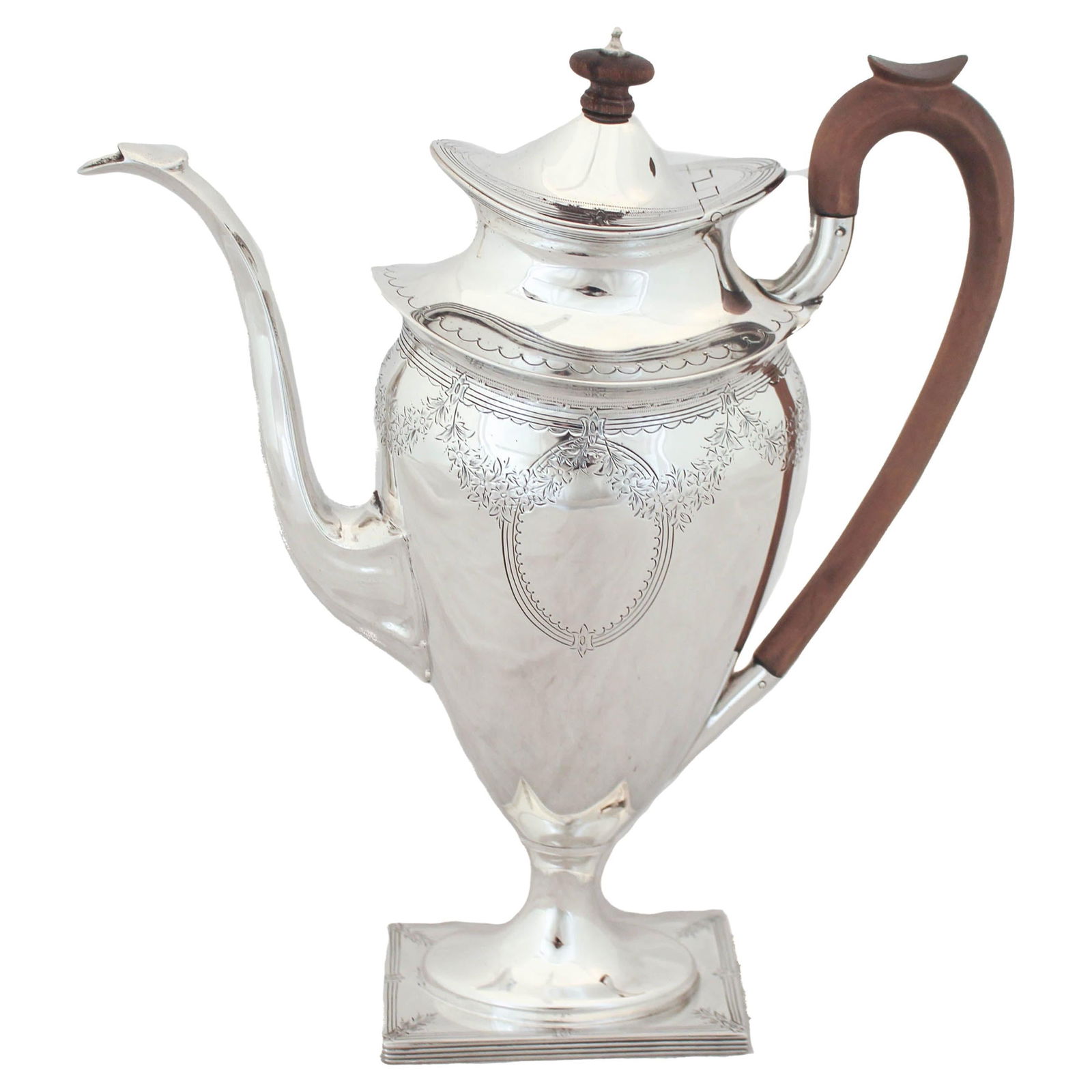 Antique Sterling Silver Chocolate Pot with Wood Handle 1900s USA: Antique Sterling Silver Chocolate Pot with Wood Handle 1900s USA This exquisite sterling silver chocolate pot showcases a distinctive French-inspired design while being authentically American, dating
