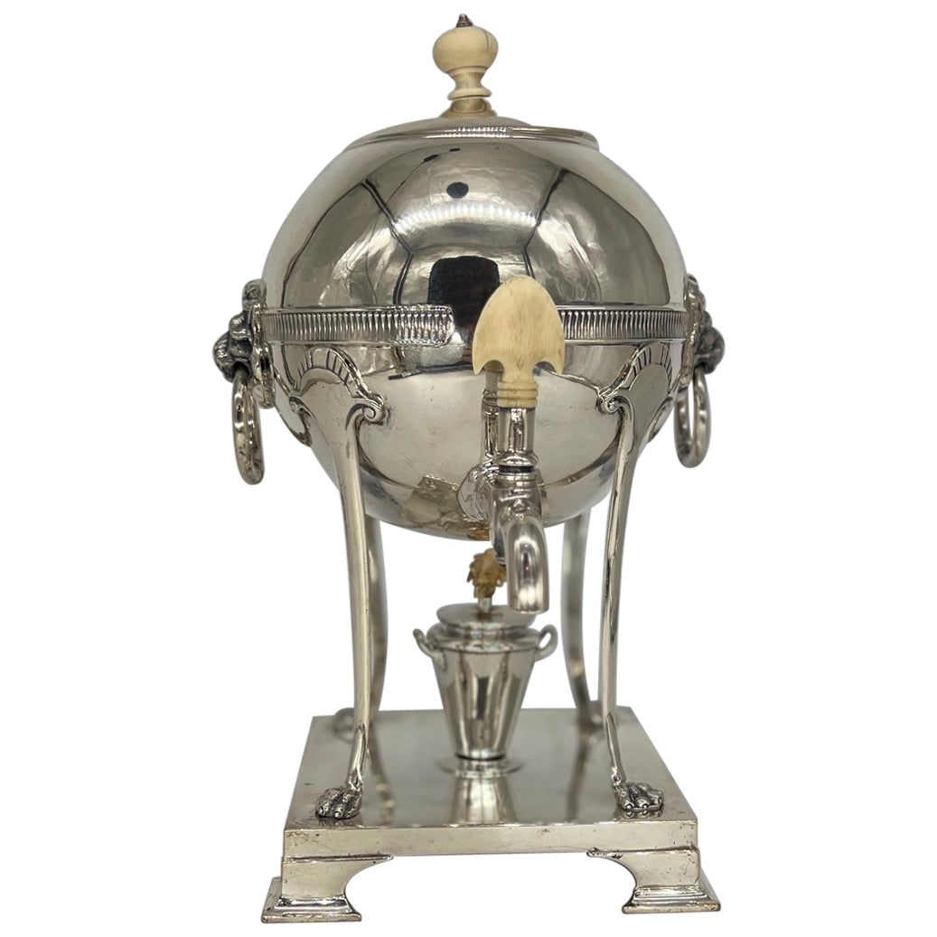 Neoclassical Silver Plated Hot Water Urn by Thomas Kirkpatrick: Neoclassical Silver Plated Hot Water Urn by Thomas Kirkpatrick This exquisite Neoclassical Style Silver Plated Hot Water Urn exemplifies the craftsmanship of Thomas Kirkpatrick, a renowned American si