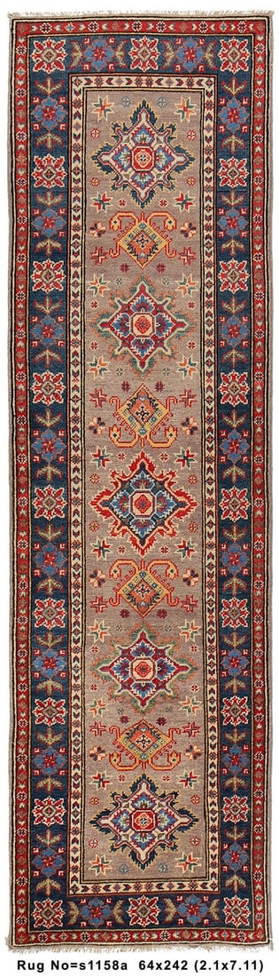 2.1 x 7.11 Kazak Handmade Wool Runner Rug from Pakistan (1 of 8)