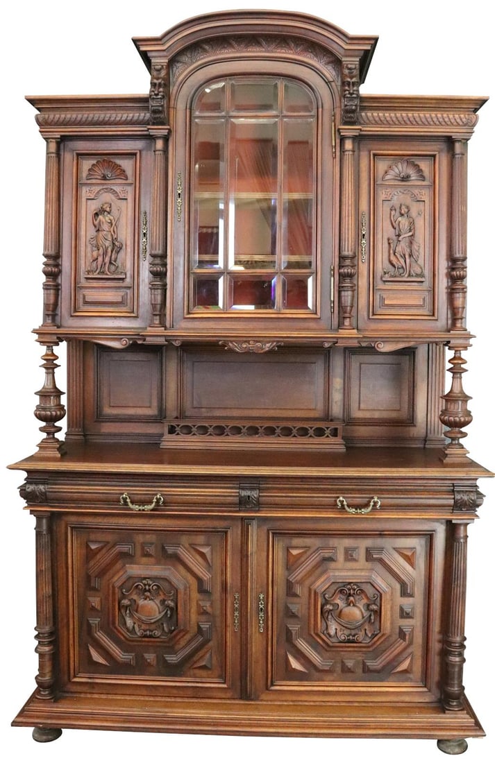 Antique French Henry II Mahogany Sideboard with Mythological Details: Antique French Henry II Mahogany Sideboard with Mythological Details This exquisite Antique French Henry II Artemis Mahogany Sideboard showcases the elegance of the Henry II style, crafted from rich m