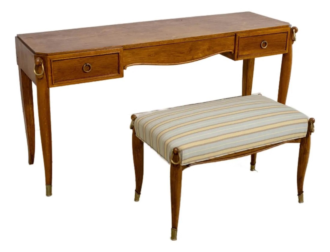 Vintage French Oak Dressing Table with Upholstered Bench (1 of 10)