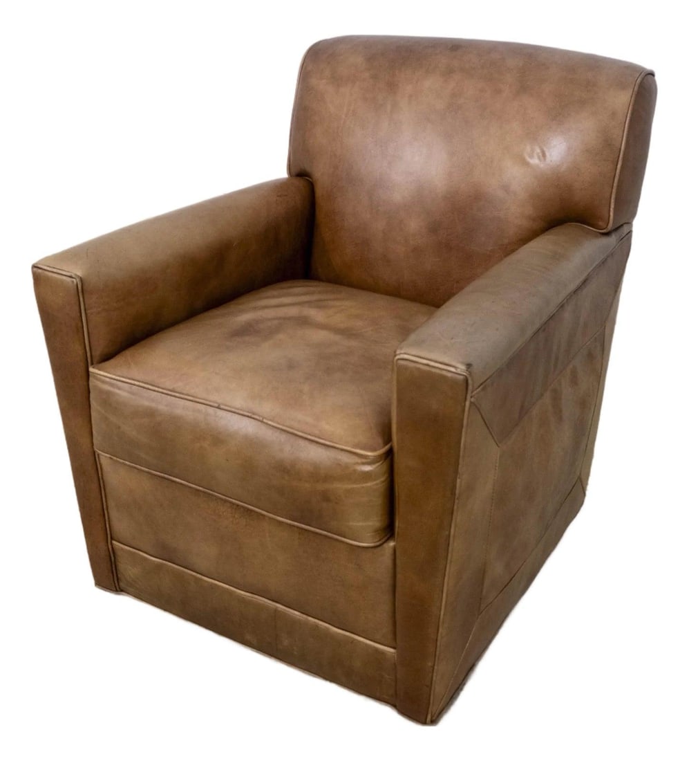 Stickley Distressed Leather Club Chair with Revolving Base (1 of 10)