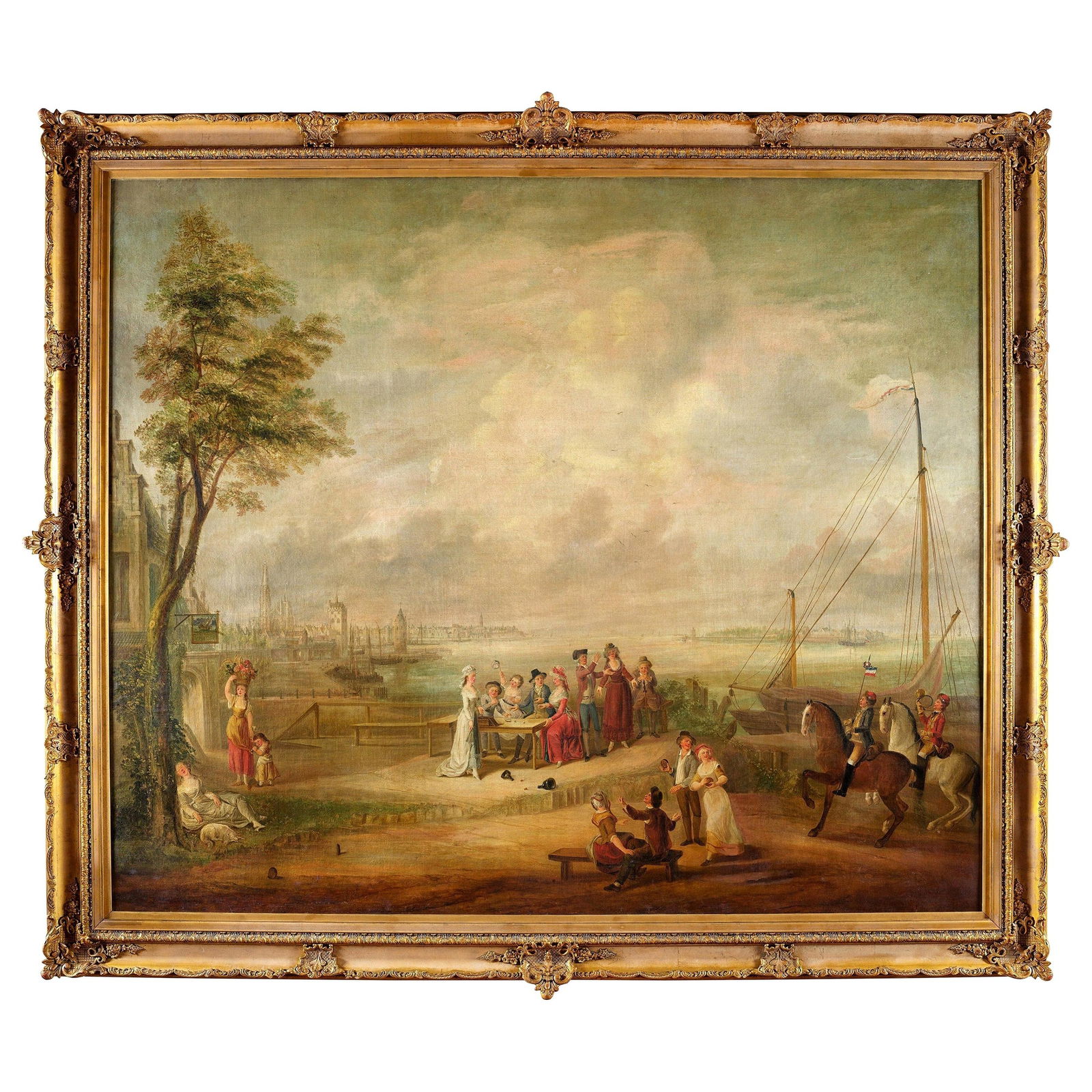 Monumental 18th Century French Oil Painting 'Liberte de l'Escaut 1793' in Giltwood Frame: Monumental 18th Century French Oil Painting 'Liberte de l'Escaut 1793' in Giltwood Frame Make a grand statement with this exceptional monumental oil painting on canvas, created in France circa 1790. S