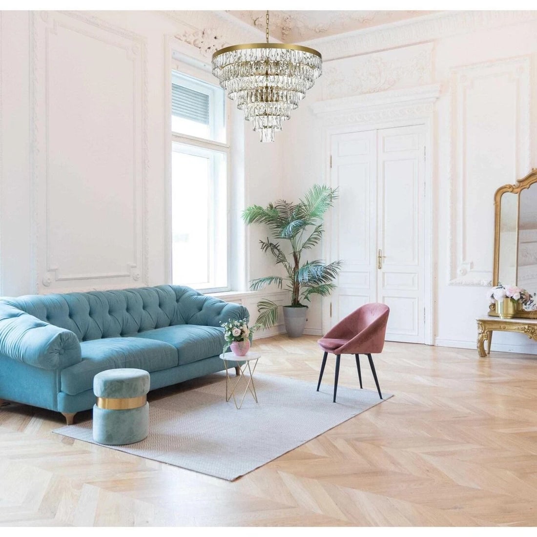 Josephine 25 Light Satin Gold Crystal Chandelier 32 Inch Modern Design (1 of 8)