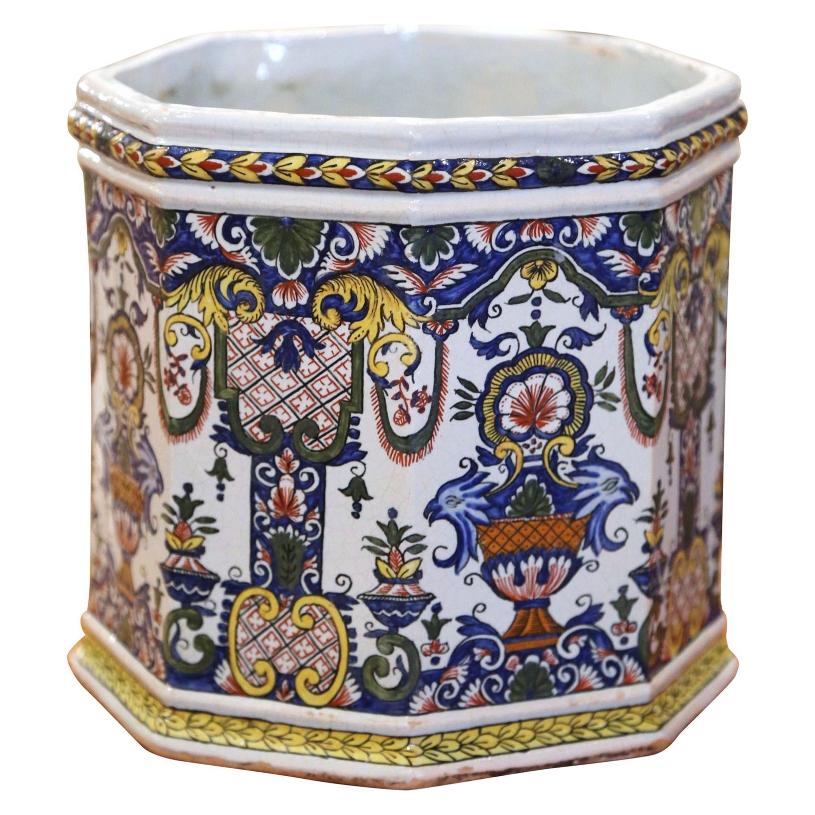 Antique 19th Century French Hand-Painted Faience Cache Pot (1 of 7)
