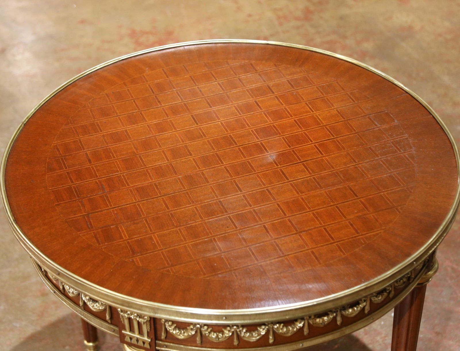 Louis XVI Style Mahogany Gueridon Table with Marquetry and Bronze Mounts - 10