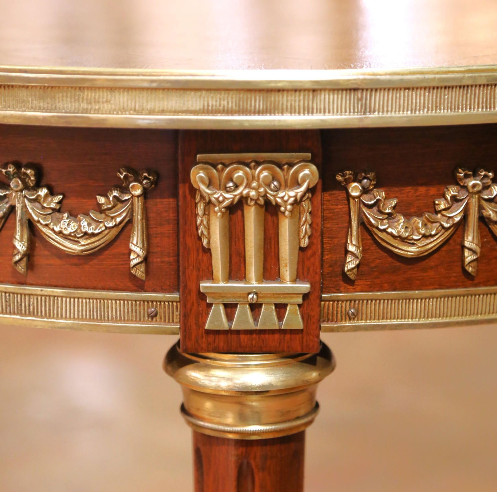 Louis XVI Style Mahogany Gueridon Table with Marquetry and Bronze Mounts - 2