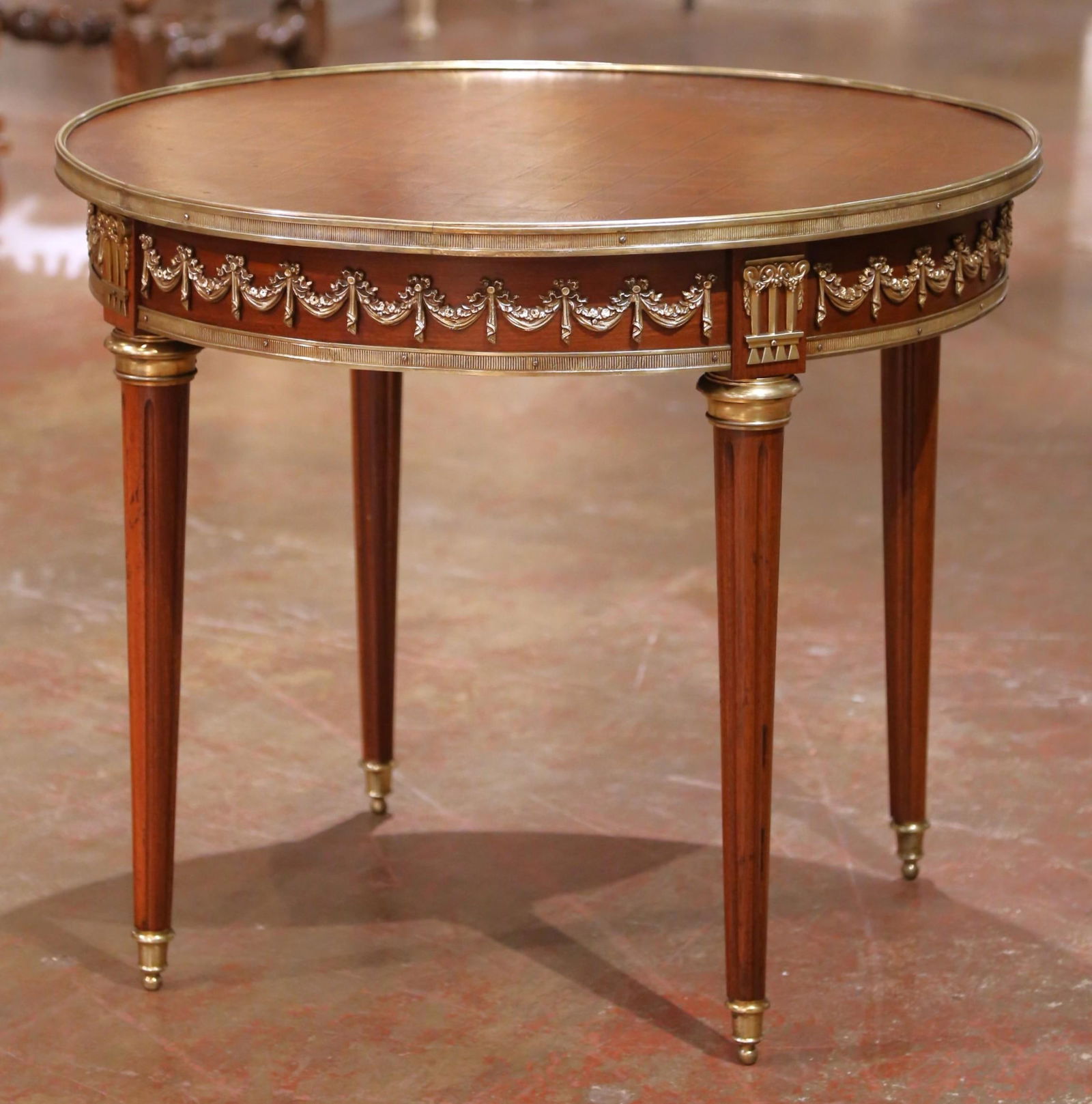 Louis XVI Style Mahogany Gueridon Table with Marquetry and Bronze Mounts - 4