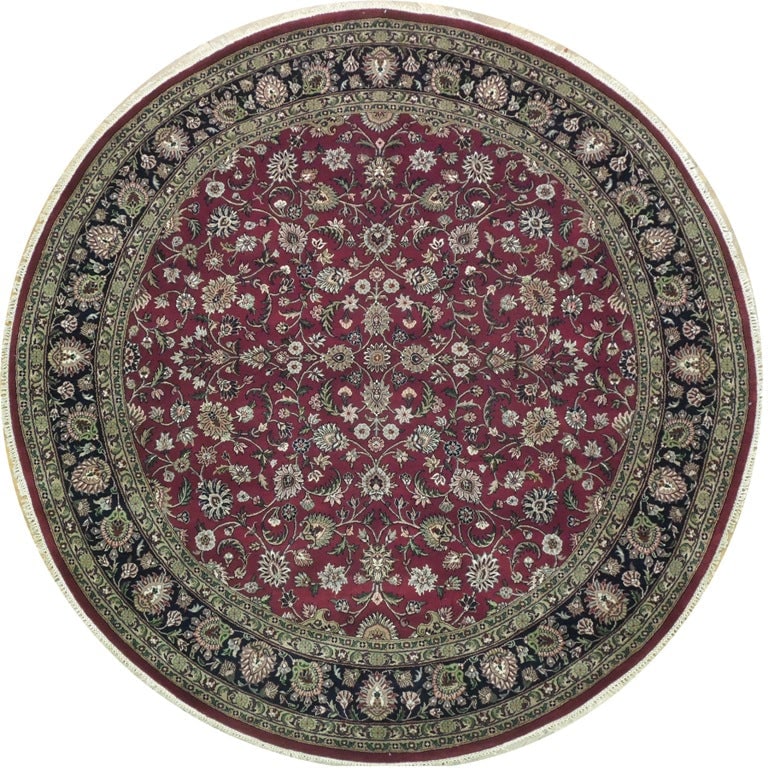 8 x 8 Round Handmade Wool Floral Pattern Area Rug: 8 x 8 Round Handmade Wool Floral Pattern Area Rug Free continental US Shipping This 8 x 8 round handmade area rug features a classic floral pattern, meticulously hand-knotted by skilled artisans.