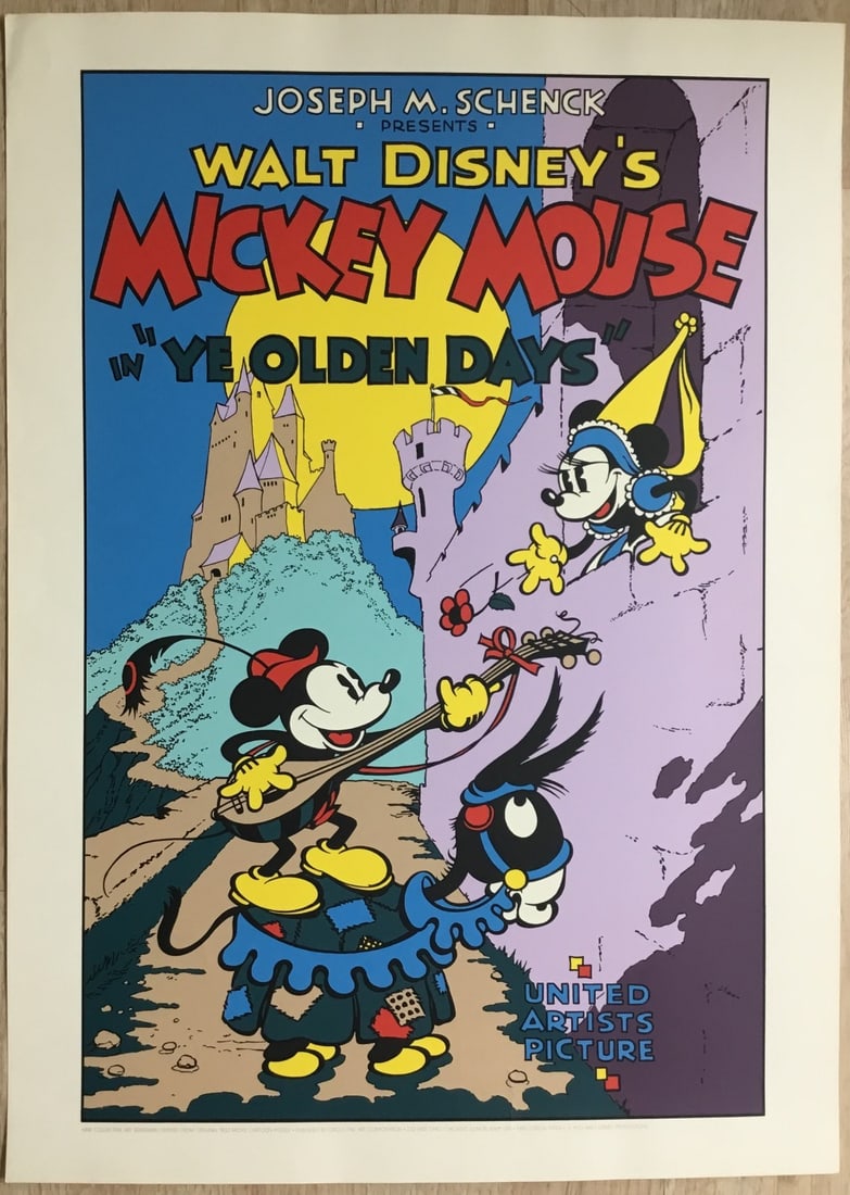 Walt Disney Mickey Mouse Ye Olden Days Serigraph Print 1971 (1 of 1)