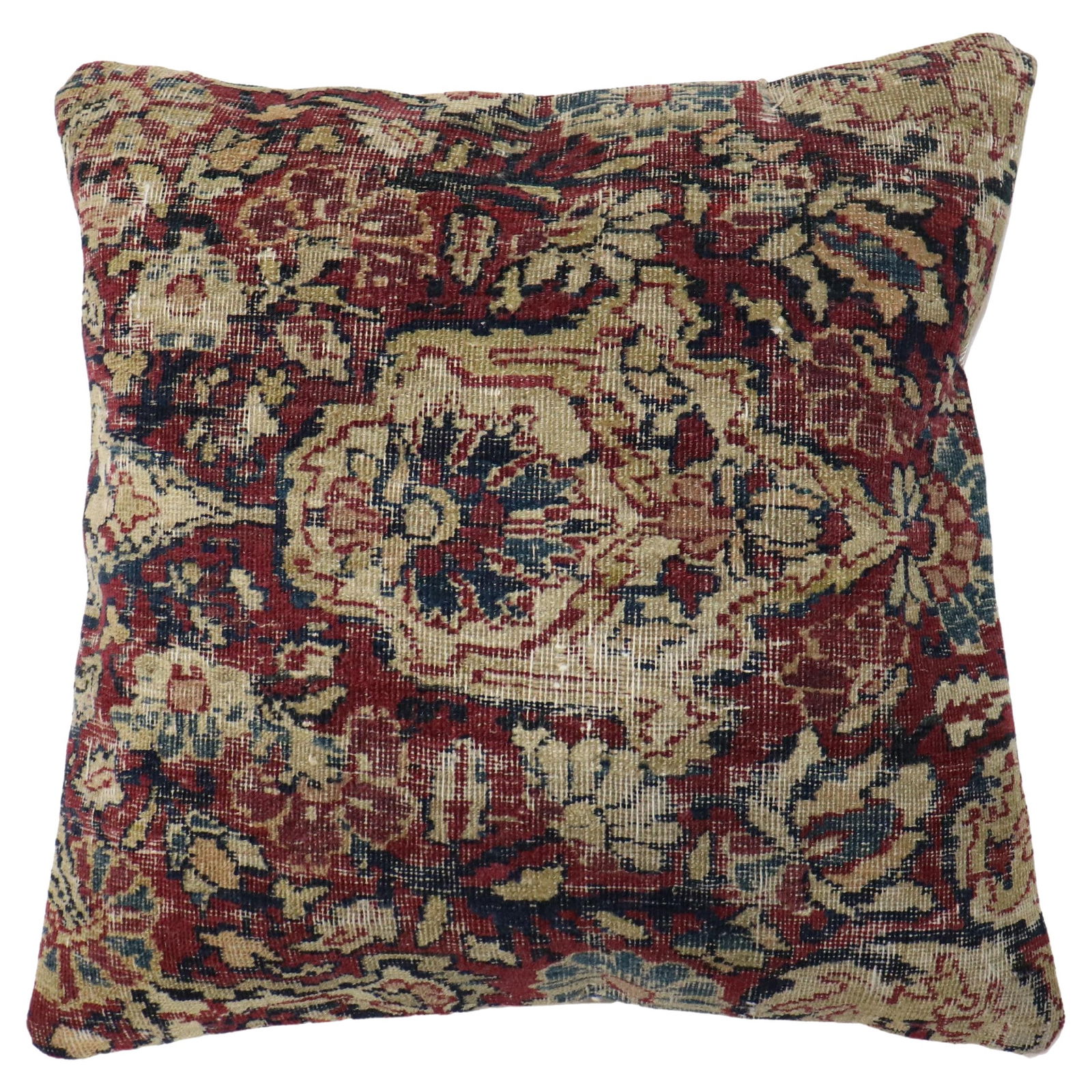 19th Century Persian Kerman Rug Pillow Tabriz Style Hand-Woven Turkey: 19th Century Persian Kerman Rug Pillow Tabriz Style Hand-Woven Turkey This exquisite pillow is crafted from a 19th-century Persian Kerman rug, showcasing the rich tradition of Tabriz style. Made with