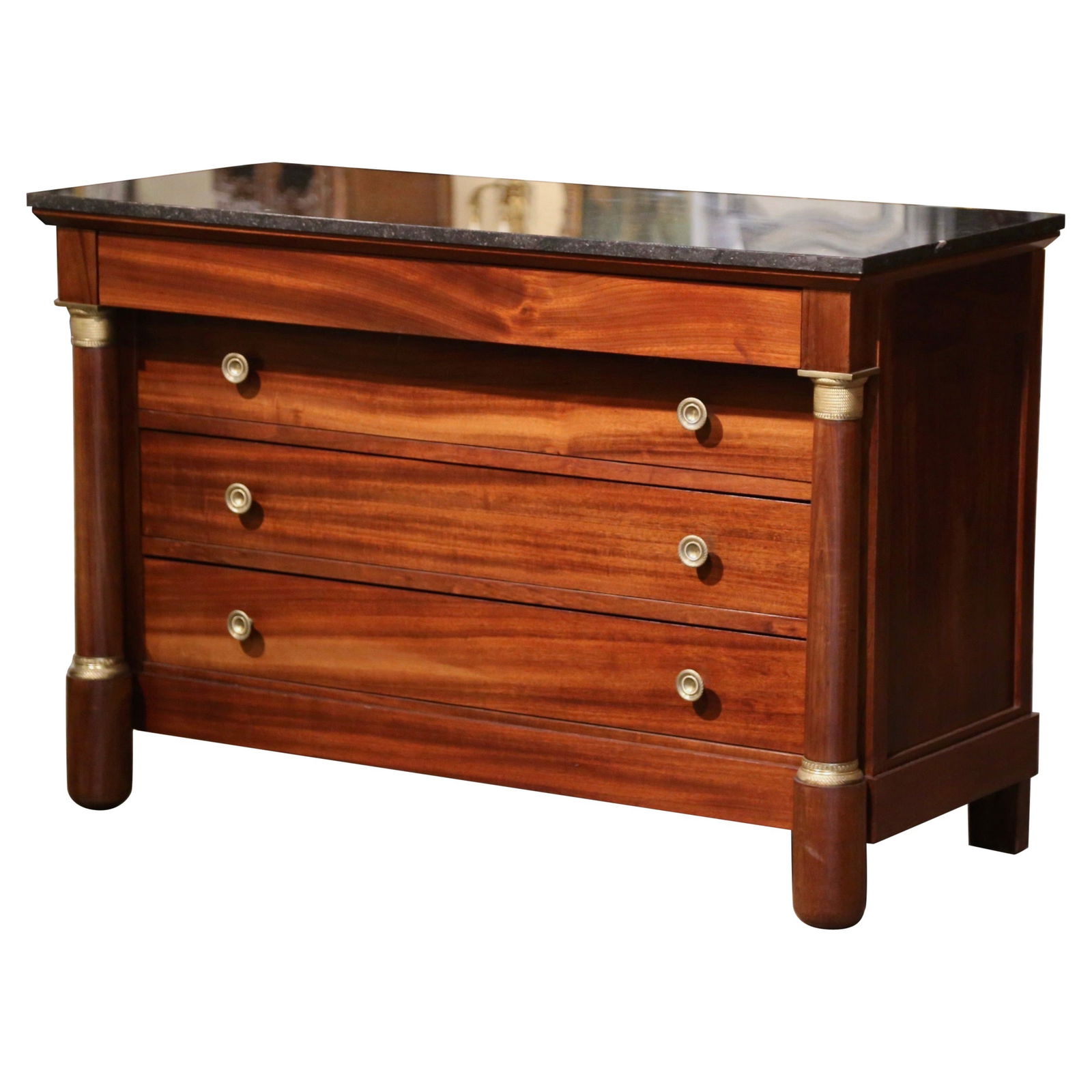 French Empire Marble Top Walnut Chest with Four Drawers (1 of 13)