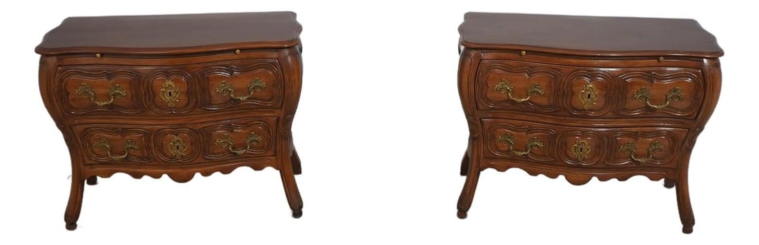 Pair of Italian Continental 2 Drawer Commodes by Don Ruseau Inc: Pair of Italian Continental 2 Drawer Commodes by Don Ruseau Inc This exquisite pair of Italian Continental commode chests by Don Ruseau Inc. features a charming provincial style, ideal for use as beds