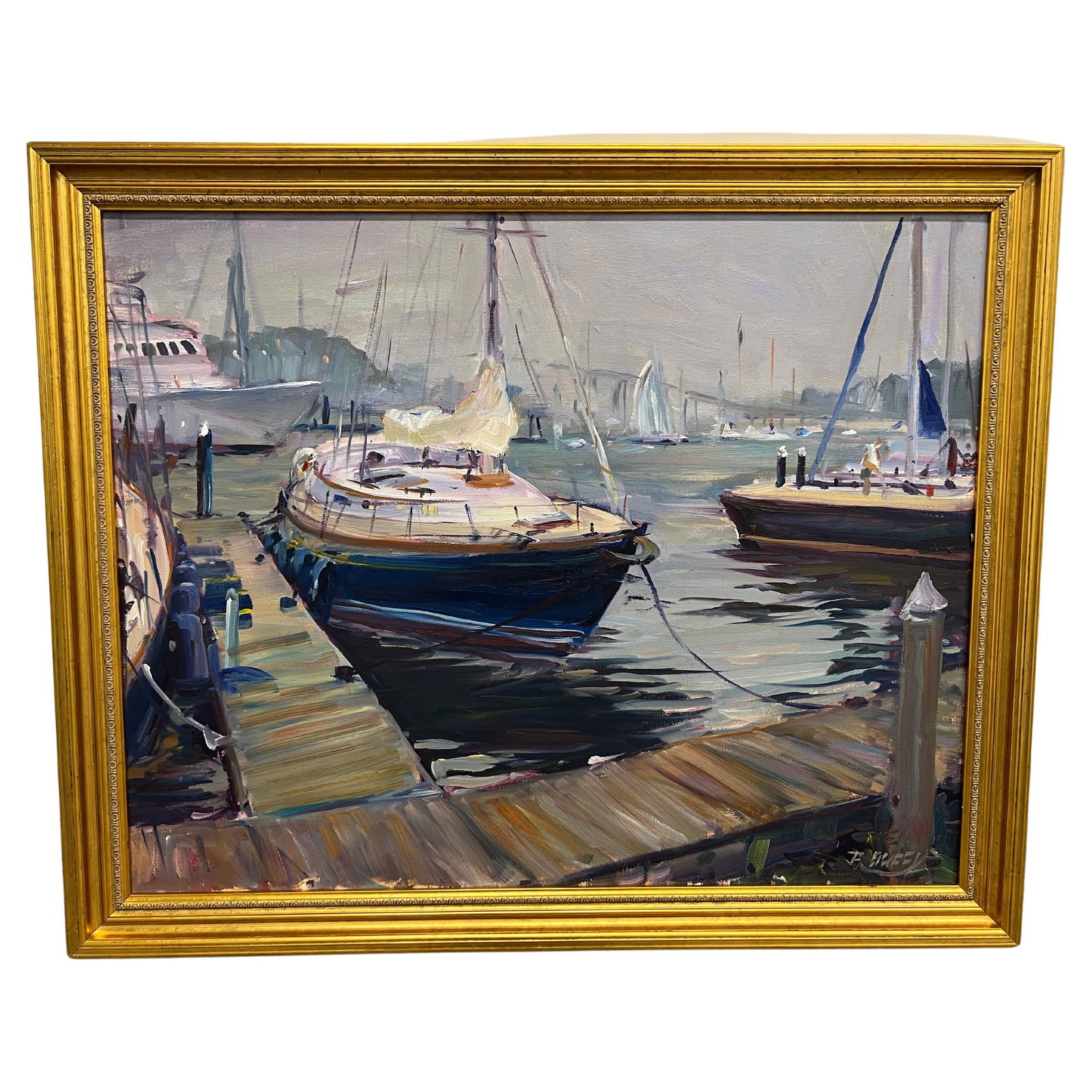 Robert Duffy Impressionist Newport Harbor Oil Painting 28x34 (1 of 6)