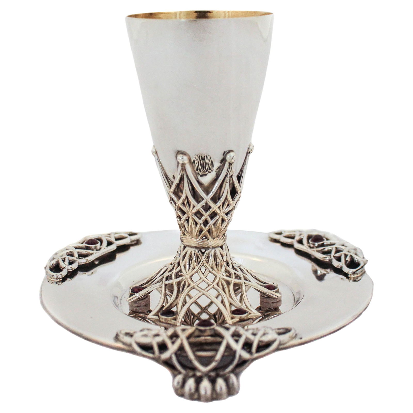 Elegant Sterling Silver Kiddush Set with Garnet Accents 2022 (1 of 7)