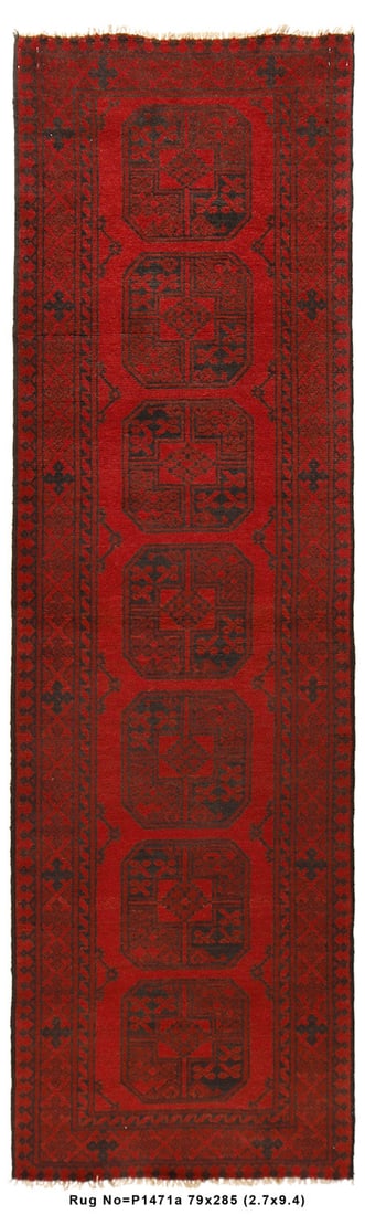 9' Afghan Wool Turkman Bokara Runner Rug Hand-Knotted 2.7 x 9.4 ft (1 of 7)