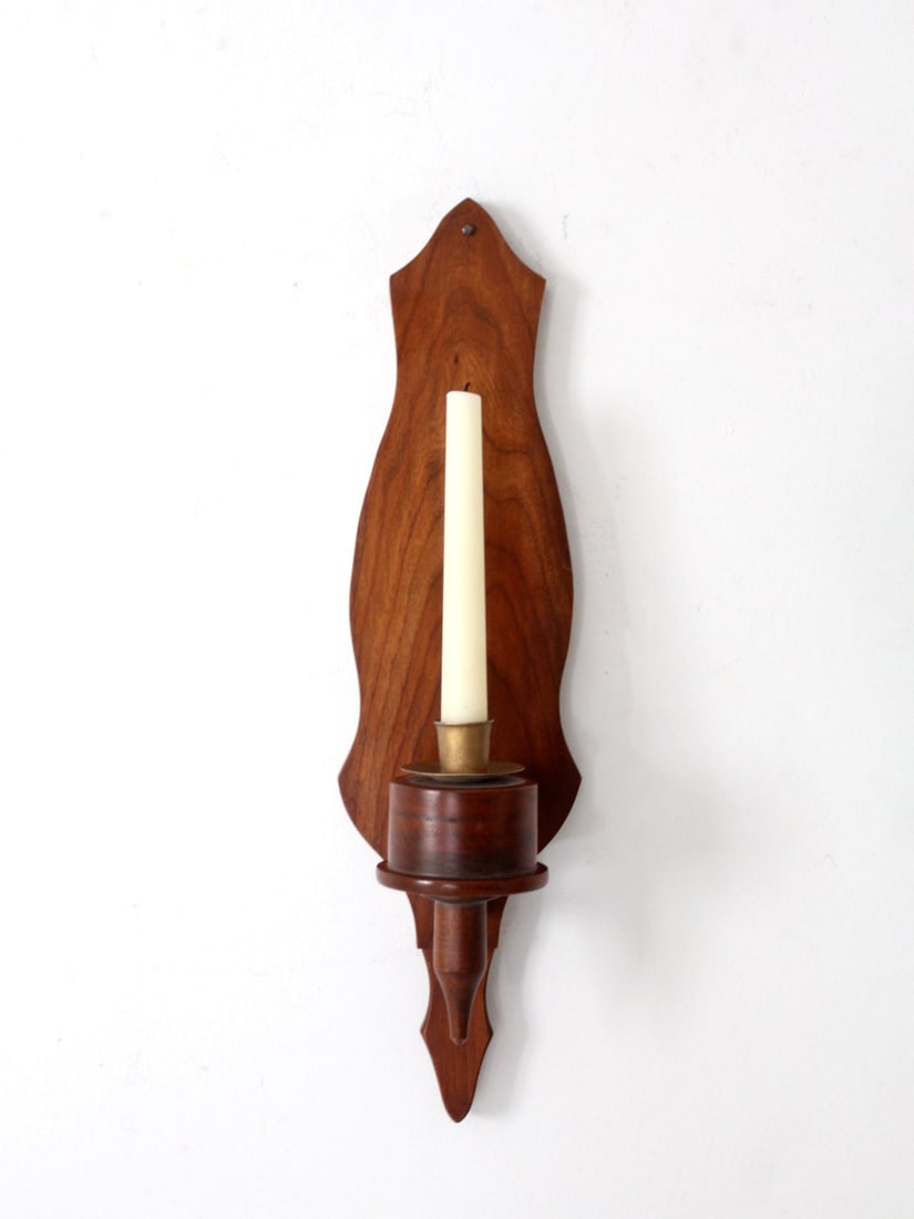 Handcrafted Vintage Wooden Wall Candle Sconce with Brass Insert (1 of 9)