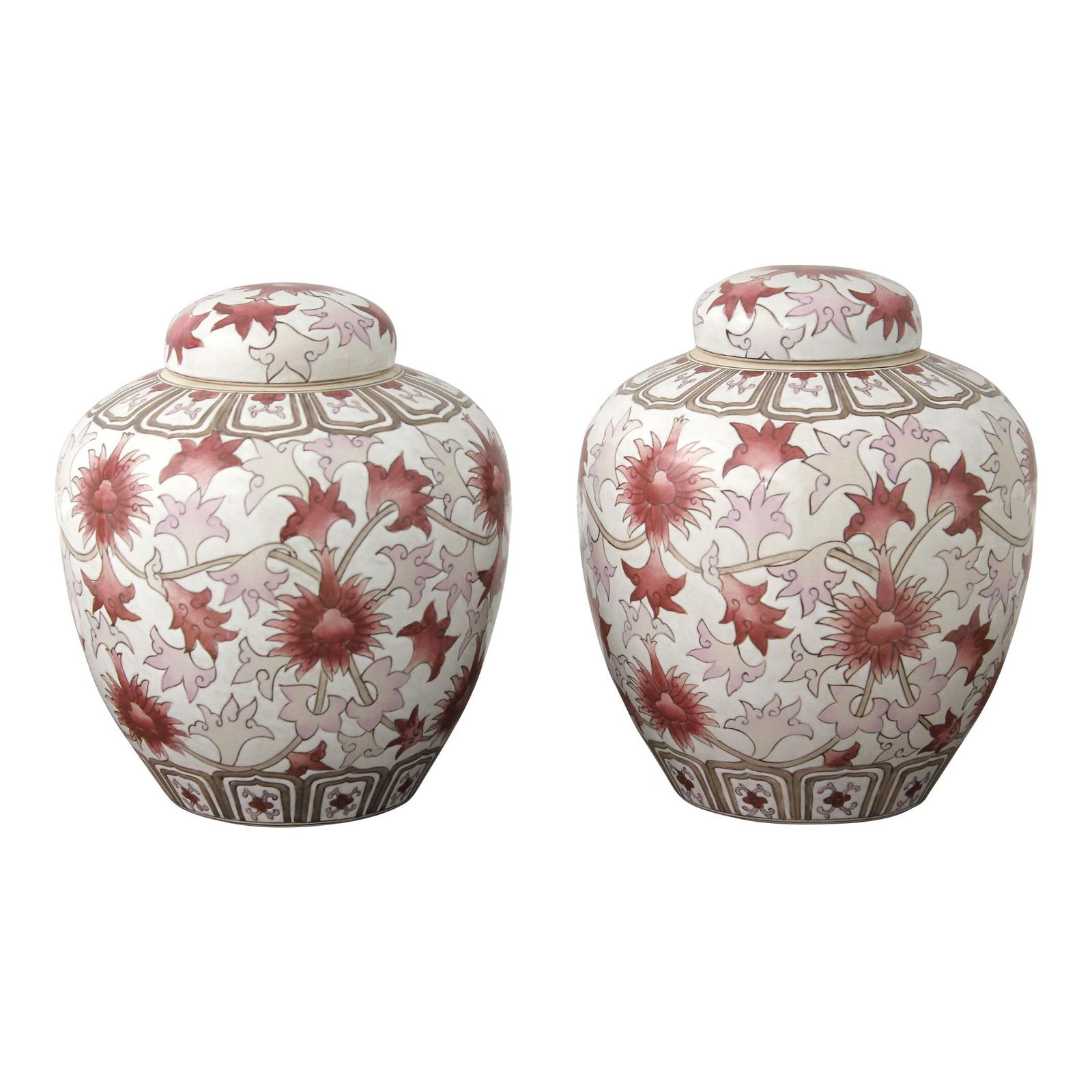 Pair of Vintage 30-Year-Old White Porcelain Lidded Ginger Jars: Pair of Vintage 30-Year-Old White Porcelain Lidded Ginger Jars This exquisite pair of small porcelain lidded ginger jars showcases their timeless elegance, approximately 30 years old. In excellent con
