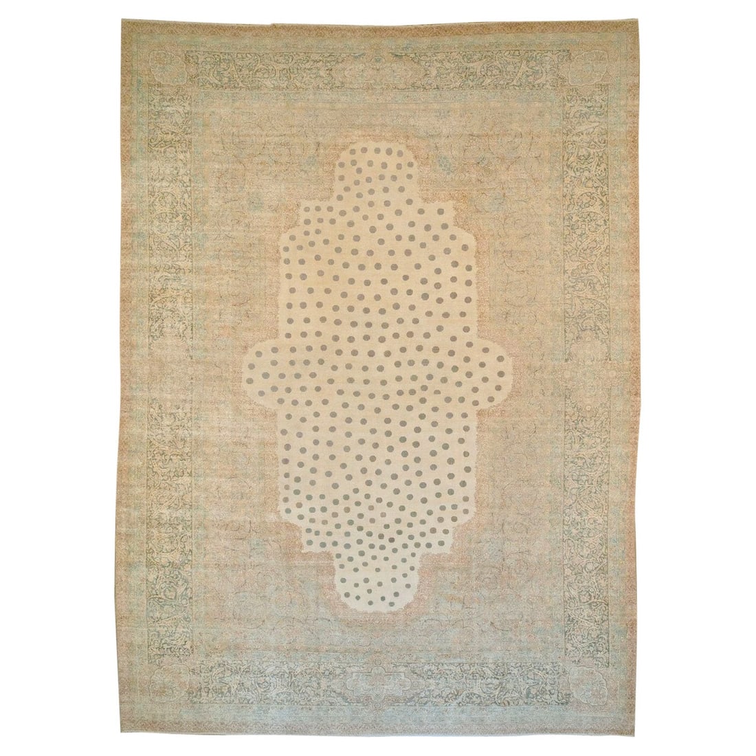 Palace Size 19th Century Antique Kerman White Green Rug 15'7 x 21'9: Palace Size 19th Century Antique Kerman White Green Rug 15'7 x 21'9 This exquisite antique Persian Kermanshah rug, crafted in the late 19th century around 1880, showcases a stunning combination of whi