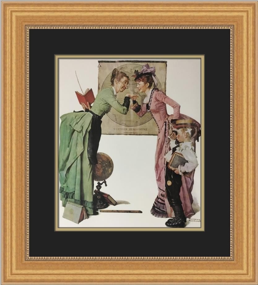 Norman Rockwell School Days Custom Framed Print 20 x 18 Americana Art (1 of 2)