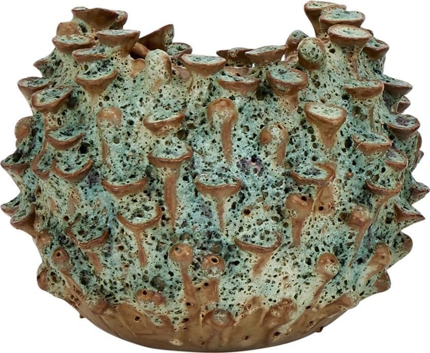 Artistic Coral Green Moss Ceramic Vase 5H 6W 6D (1 of 2)