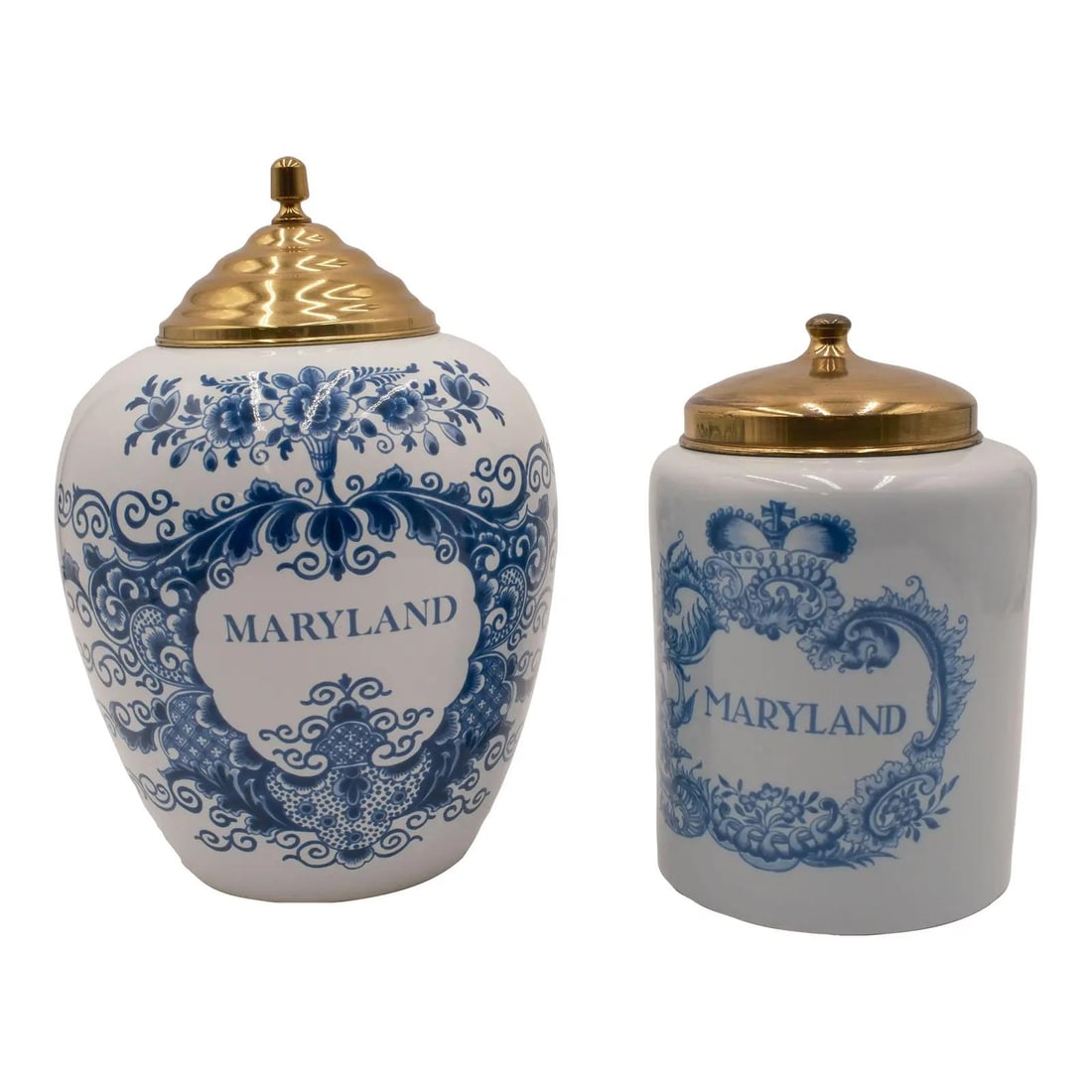 Royal Delft Blue and White Tobacco Jars with Brass Lids (1 of 10)