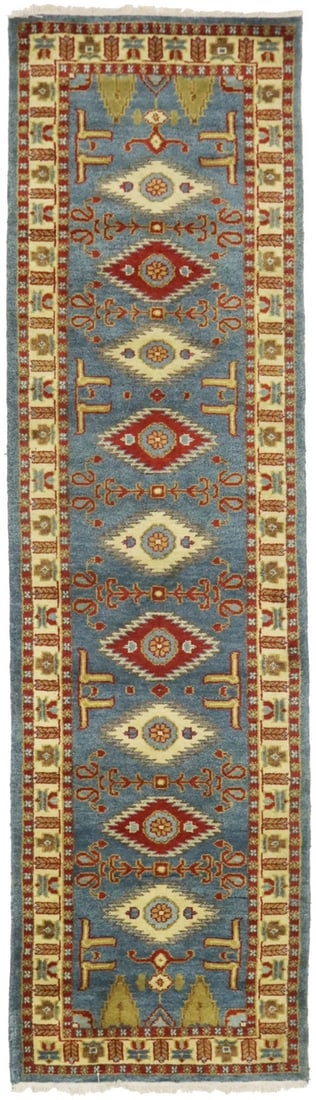 Kazak Hand-Knotted Geometric Runner Rug 3x10 ft Modern Tribal Style (1 of 15)