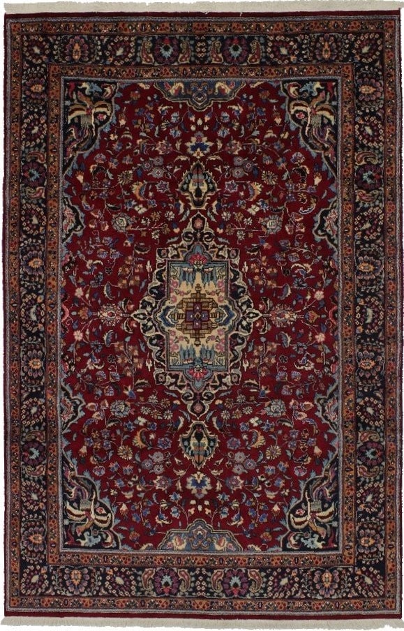 Handmade Vintage Sabzevar Oriental Area Rug 6'5 x 10' Floral Wool Carpet (1 of 17)