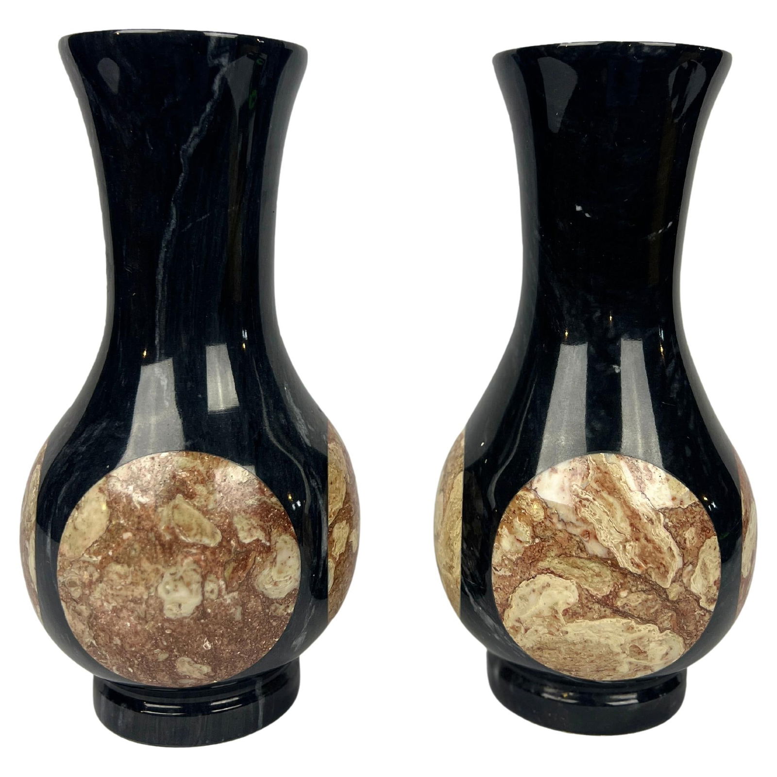 Mid-Century Modern Set of 2 Black Onyx and Marble Vases (1 of 6)
