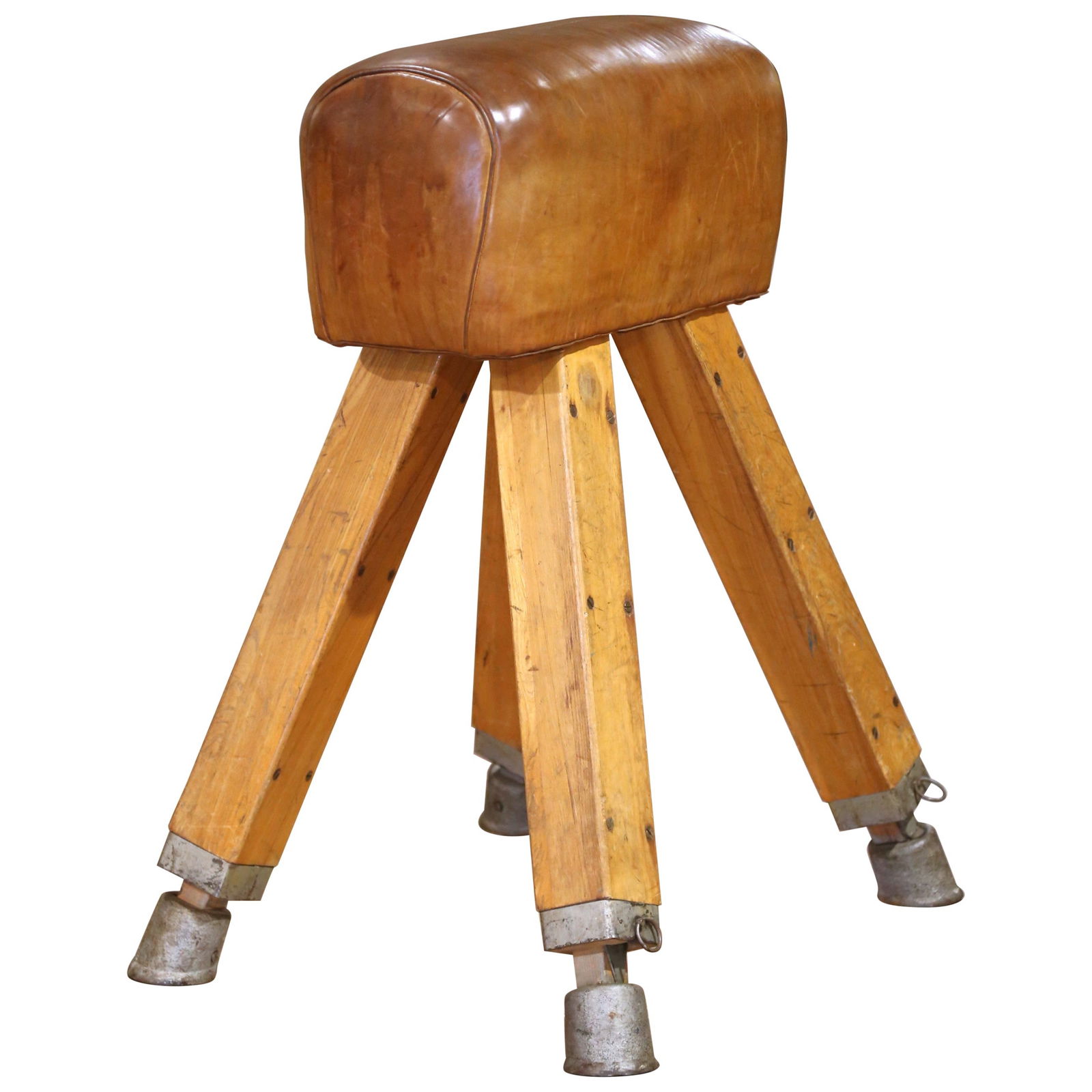 Vintage Early 20th Century Czech Pommel Horse Bench Patinated Leather: Vintage Early 20th Century Czech Pommel Horse Bench Patinated Leather Introduce a touch of vintage athletic charm to your space with this Early 20th Century Czech Pommel Horse Bench, beautifully craft