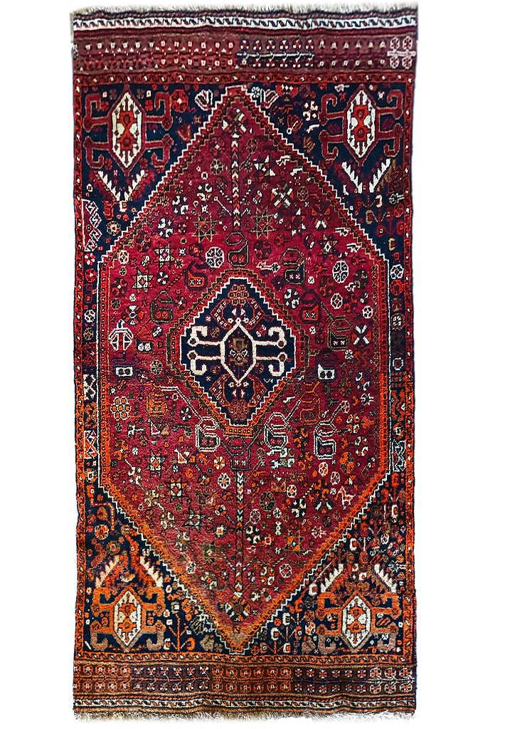 4 x 8.1 Estate Shiraz Tribal Rug Wool on Wool Handwoven in Iran: 4 x 8.1 Estate Shiraz Tribal Rug Wool on Wool Handwoven in Iran Free continental US Shipping Introducing the 4' x 8' Estate Shiraz Tribal Rug, a stunning representation of Persian tribal weaving. Hand