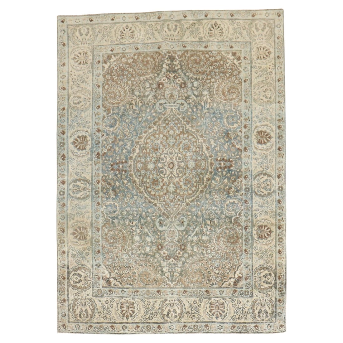 Vintage 1930s Persian Tabriz Wool Carpet Blue-Green Beige Brown (1 of 8)